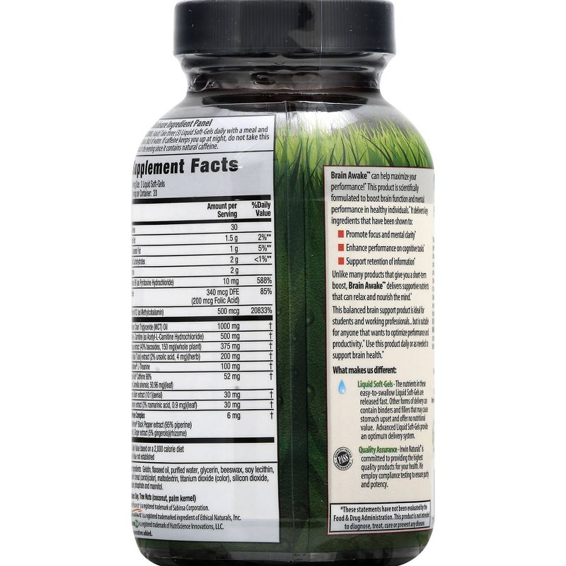 irwin naturals Brain Awake Dietary Supplement Liquid Softgels - 60ct