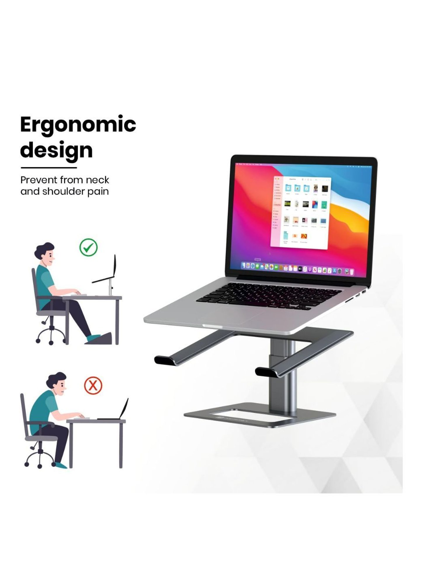 Portronics My Buddy K5 Portable Laptop Stand with Aluminium Frame, Adjustable Height (Grey)