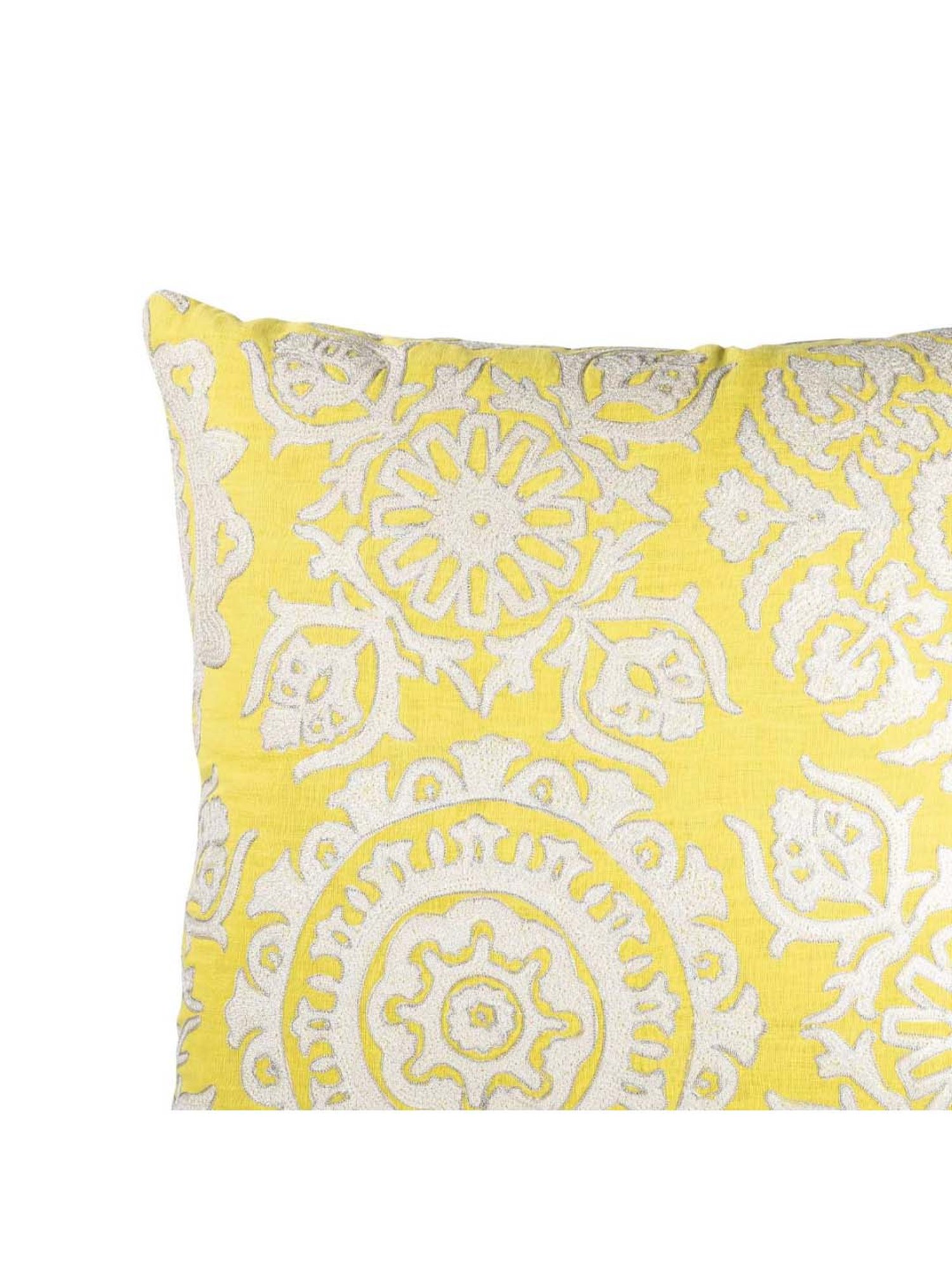Home4U Pashto Yellow & White Cotton Linen Cushion Cover - Set of 1