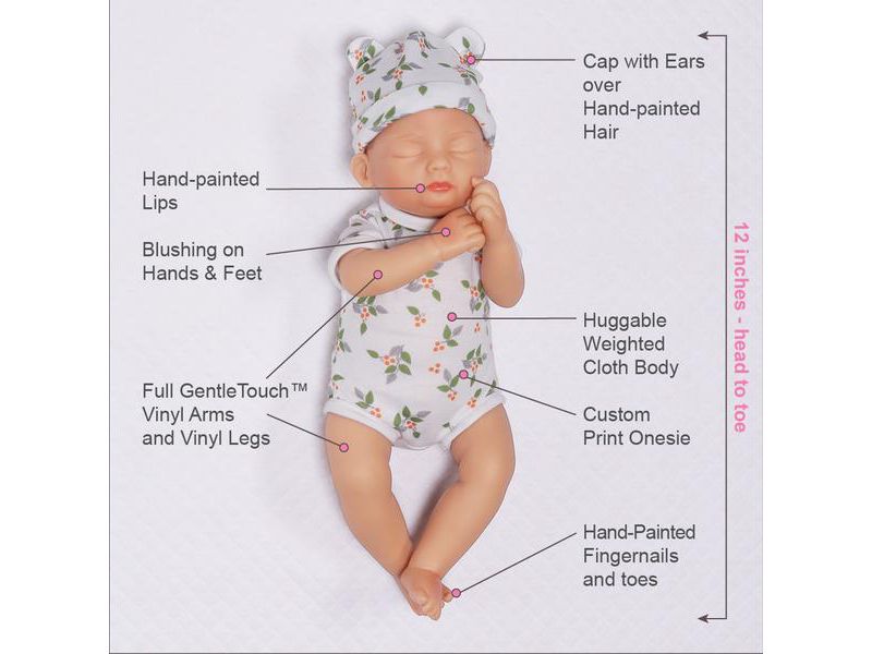 Paradise Galleries Sleeping Tiny Reborn Baby Doll 12 inch - Bitsy Baby Bear Hugs, Full Vinyl Arms & Legs, 4-Piece Gift Set, Safety Tested for 3+