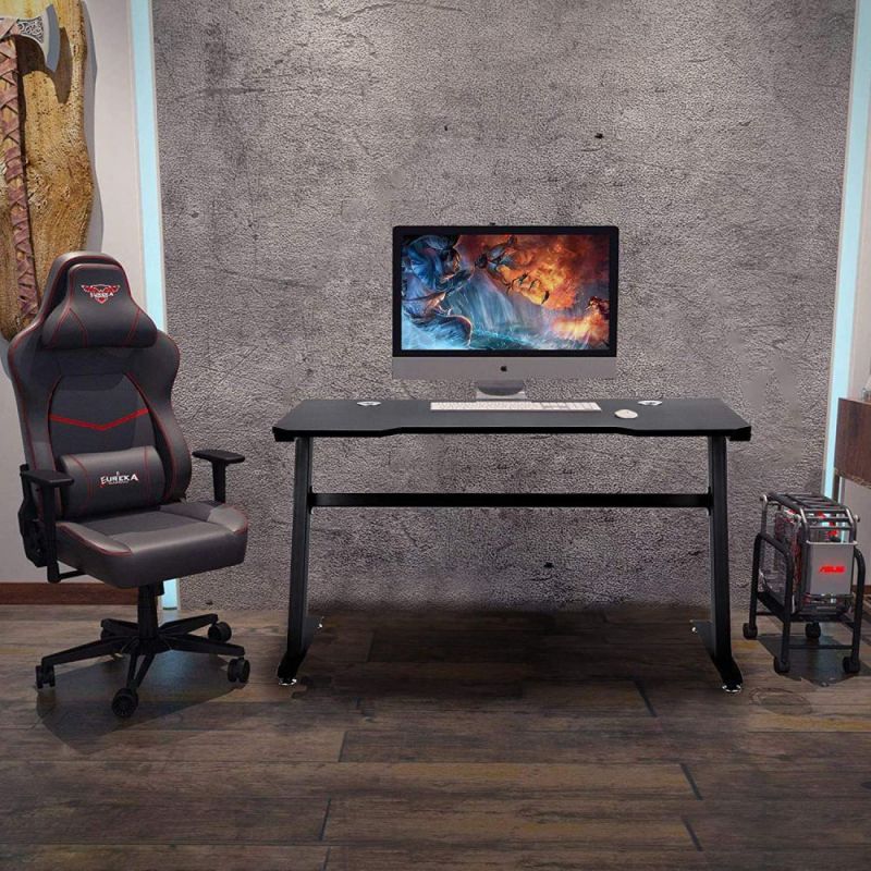 Gaming Desk 47.2" W x 23.6" D Home Office Computer PC Desk Gaming Table Curve Design for Men Boyfriend Female Gift, Black Gamer Workstation, with 2 Cable Management Holes XH