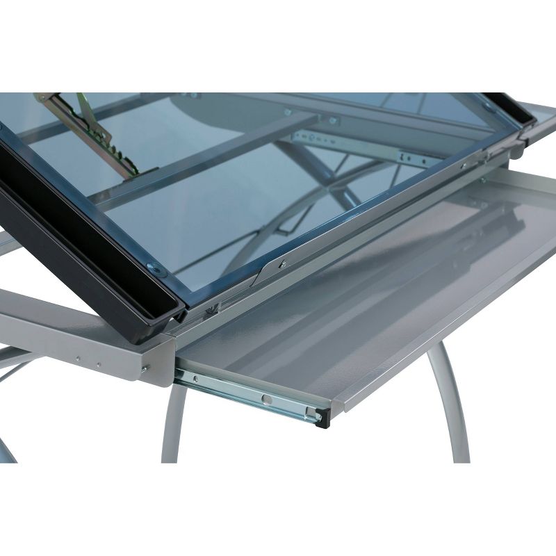 Futura Craft Station with Folding Shelf - Silver/Blue Glass