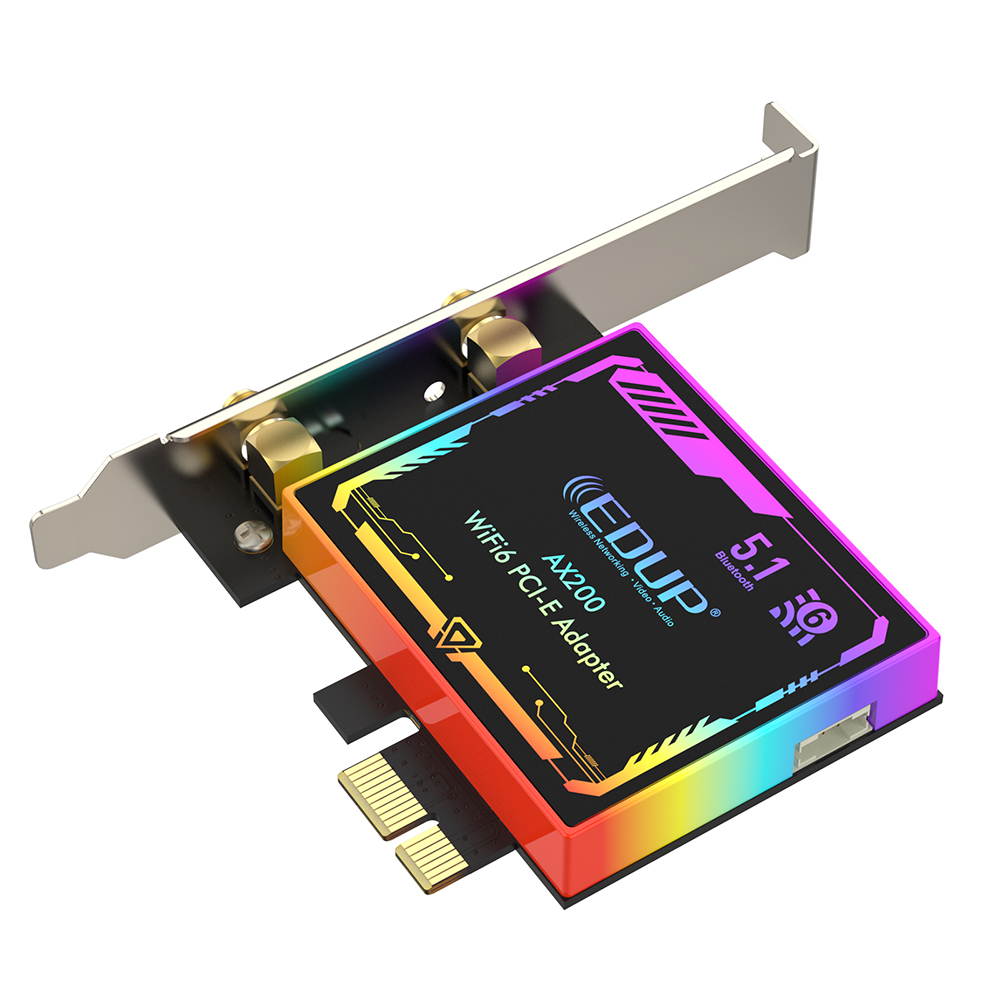 EDUP PCI-E WiFi 6 AX200 AC 3000Mbps 802.11AX Network Card with Bluetooth 5.1 & Heat Sink Wireless PCI Express Wi-Fi Adapters With Colorful Breathing Light