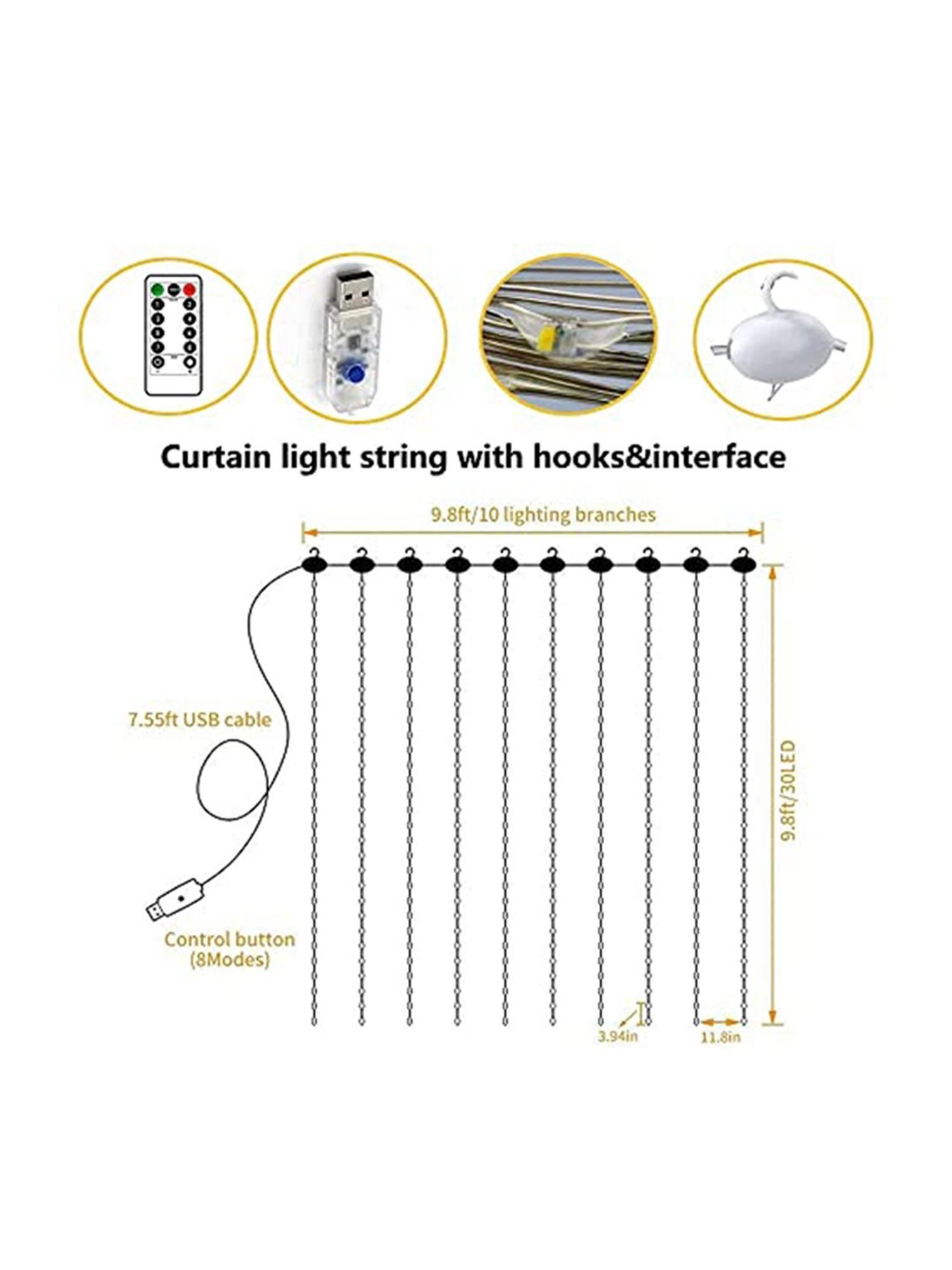 Xergy Window Curtain String Light 280 LED 8 Lighting Modes Fairy Lights for Wall Decorations