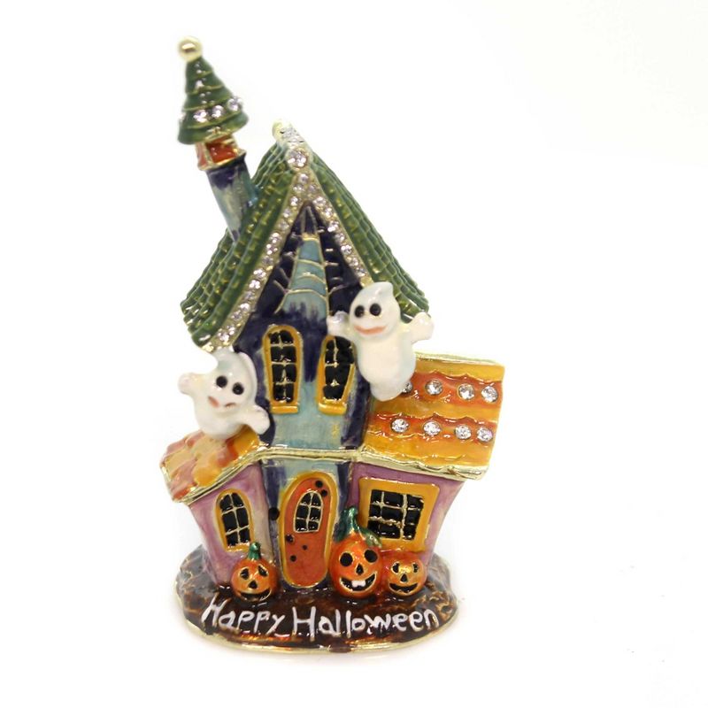 Hinged Trinket Box 3.5" Haunted House Ghost Pumpkins  -  Decorative Figurines