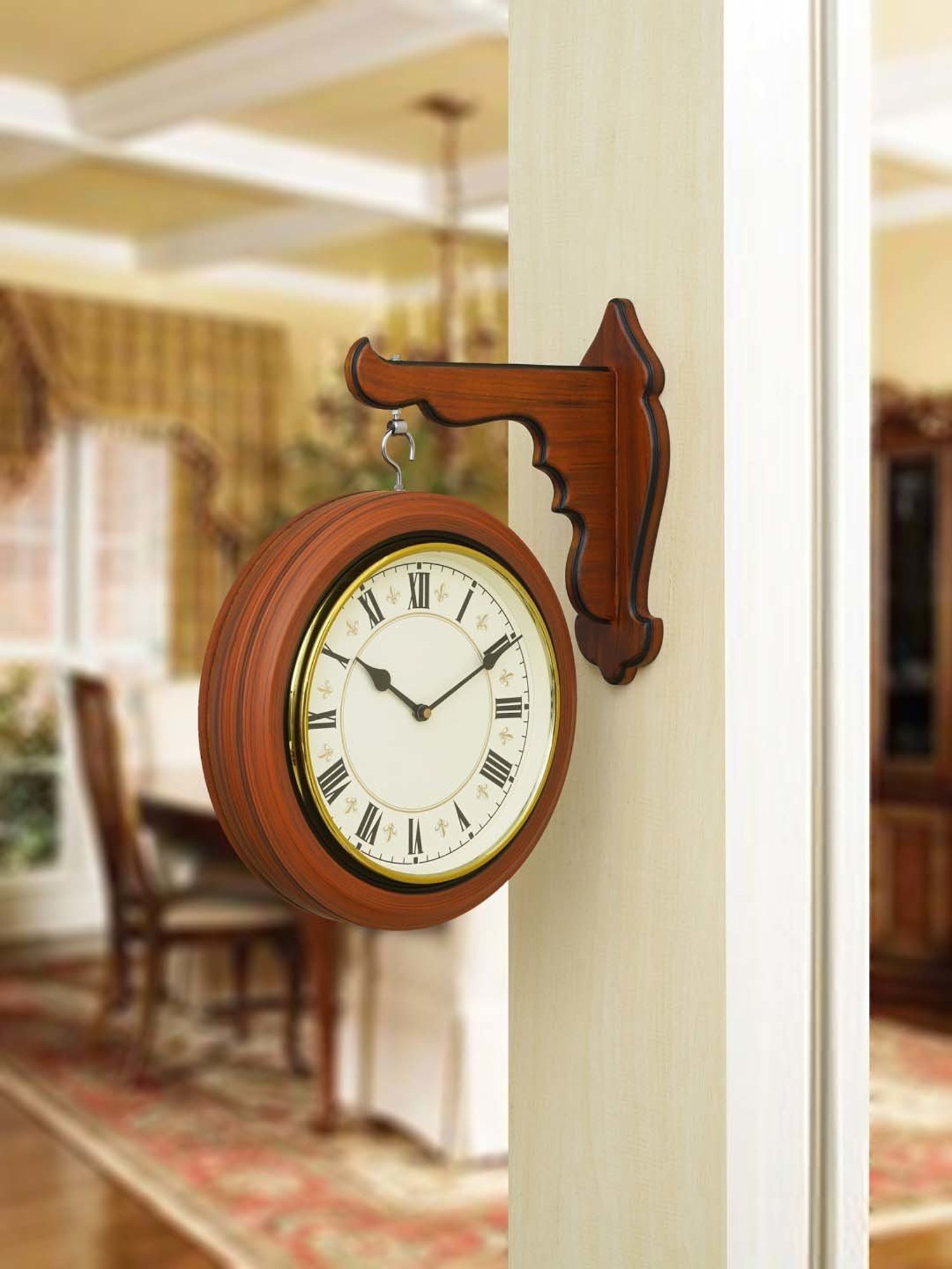 CHRONIKLE Brown Wood Analog Double Sided Hanging Wall Clock