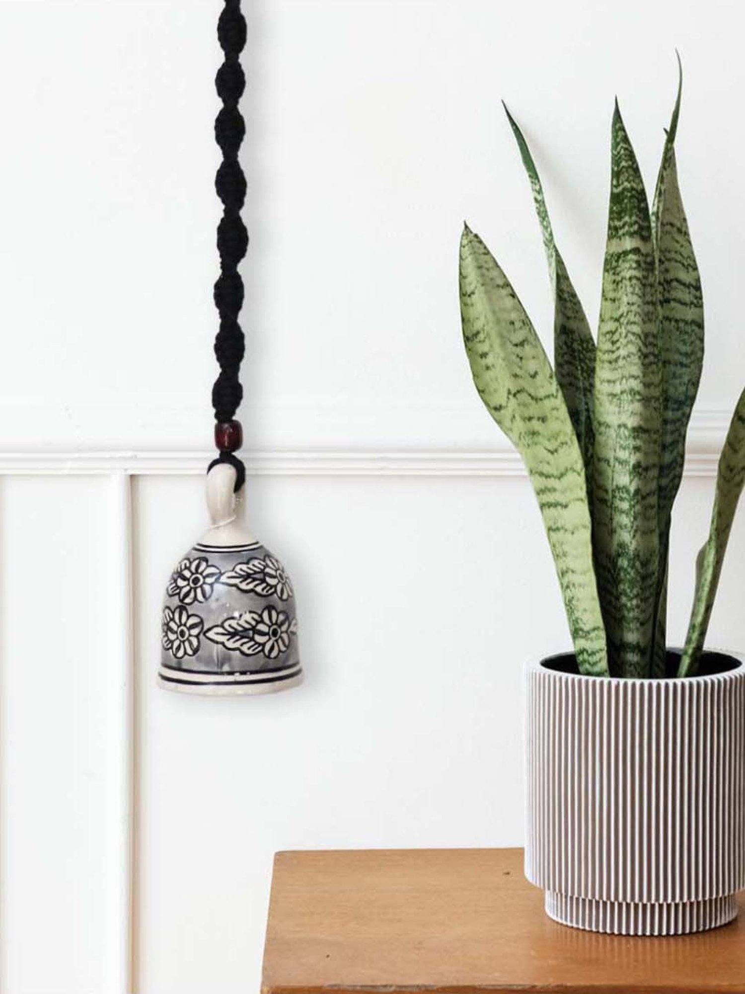 Gathari Black Ceramic Wall Hanging Macrame Bell