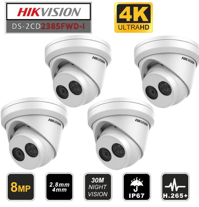 Hikvision 8MP 4K PoE Security IP Camera - DS-2CD2385FWD-I UltraHD 8MP Turret Onvif IR Night Vision Weatherproof WideAngle 4mm Lens Best Home Business Security 3Year Warranty, 1-Pack