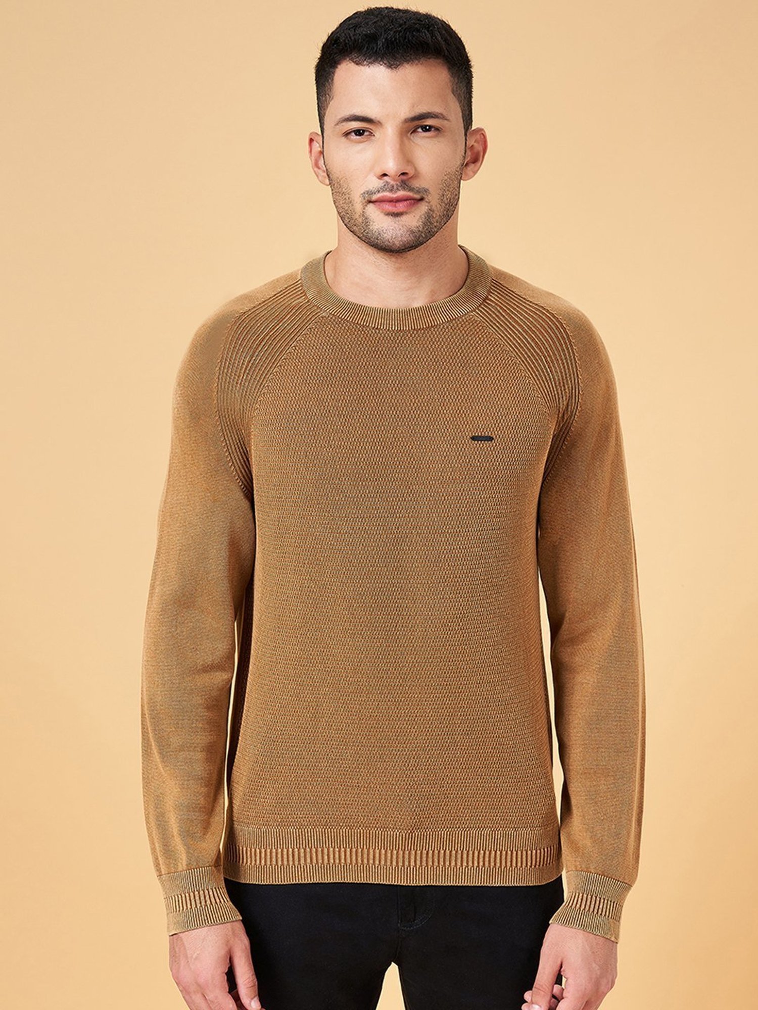 Byford by Pantaloons Khaki Cotton Slim Fit Sweater
