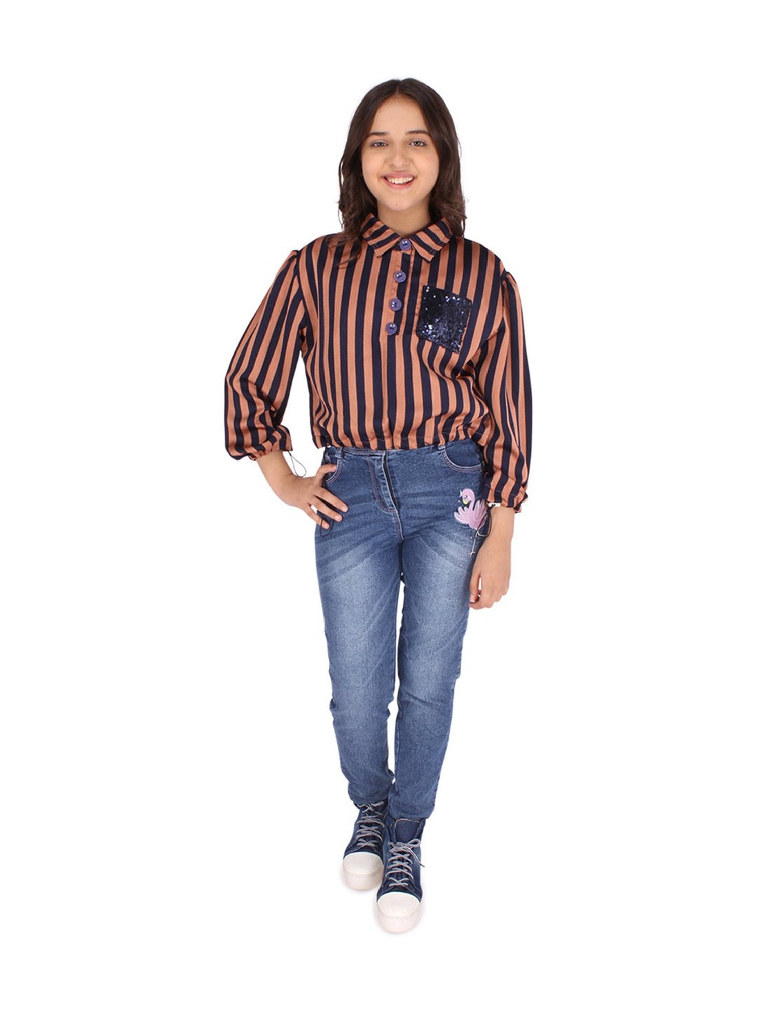 Cutecumber Kids Brown & Black Striped Full Sleeves Top