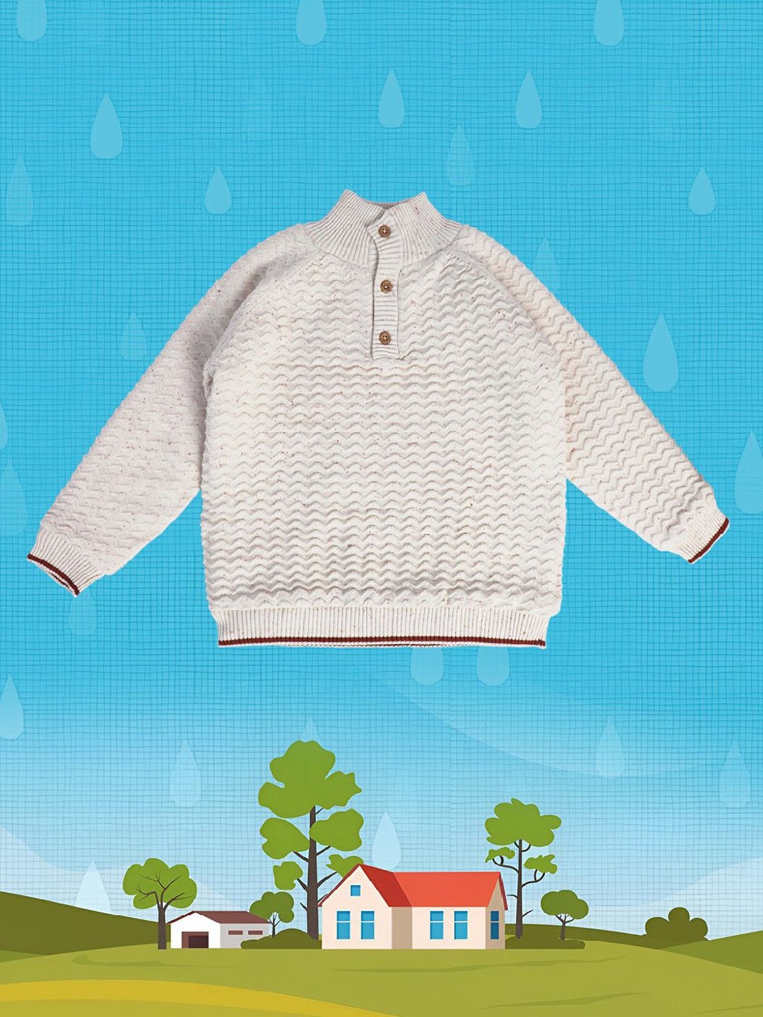 MINIKLUB Kids White Self Design Full Sleeves Sweater