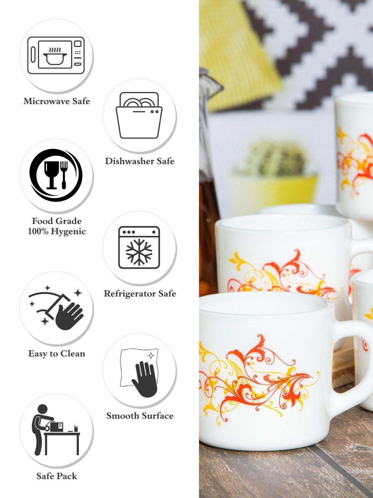 Cello White & Red Glass Coffee Mug (0.1 L) - Set of 12