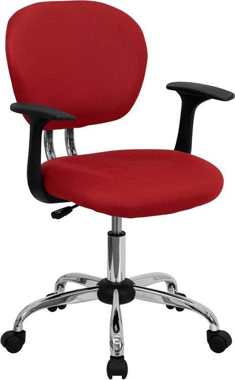 Mid-Back Red Mesh Padded Swivel Task Chair with Chrome Base and Arms