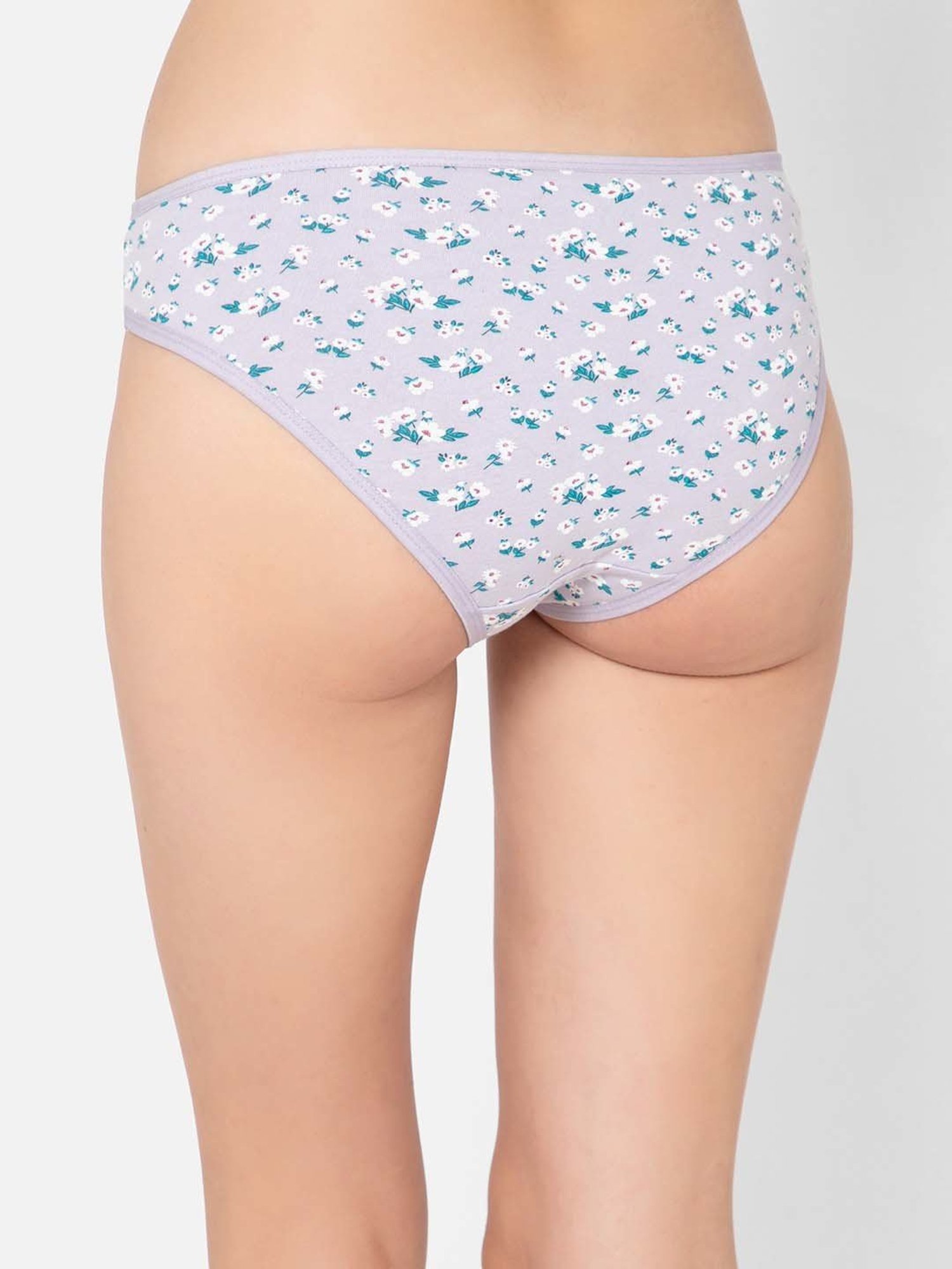 Clovia Purple Cotton Floral Print Bikini Panty