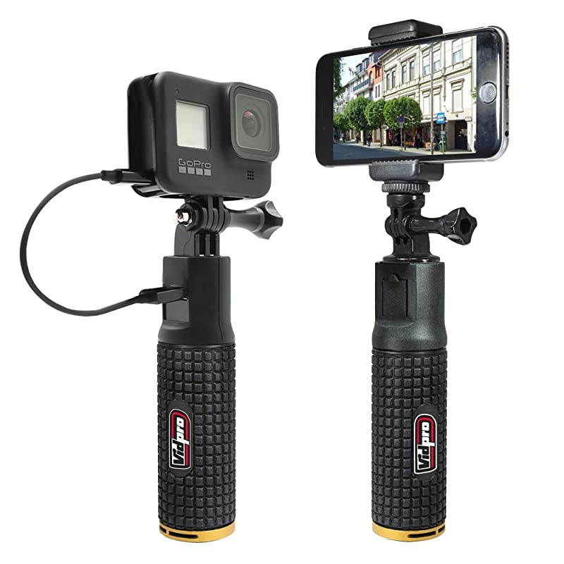 PG-6X Rechargeable Battery Hand Grip with Folding Extension Bracket for GoPro Hero Action Cameras, Camcorders and Smart Phones. 5X Extended Run. Works with GoPro Max and Hero 8, 7, 6, 5 etc.