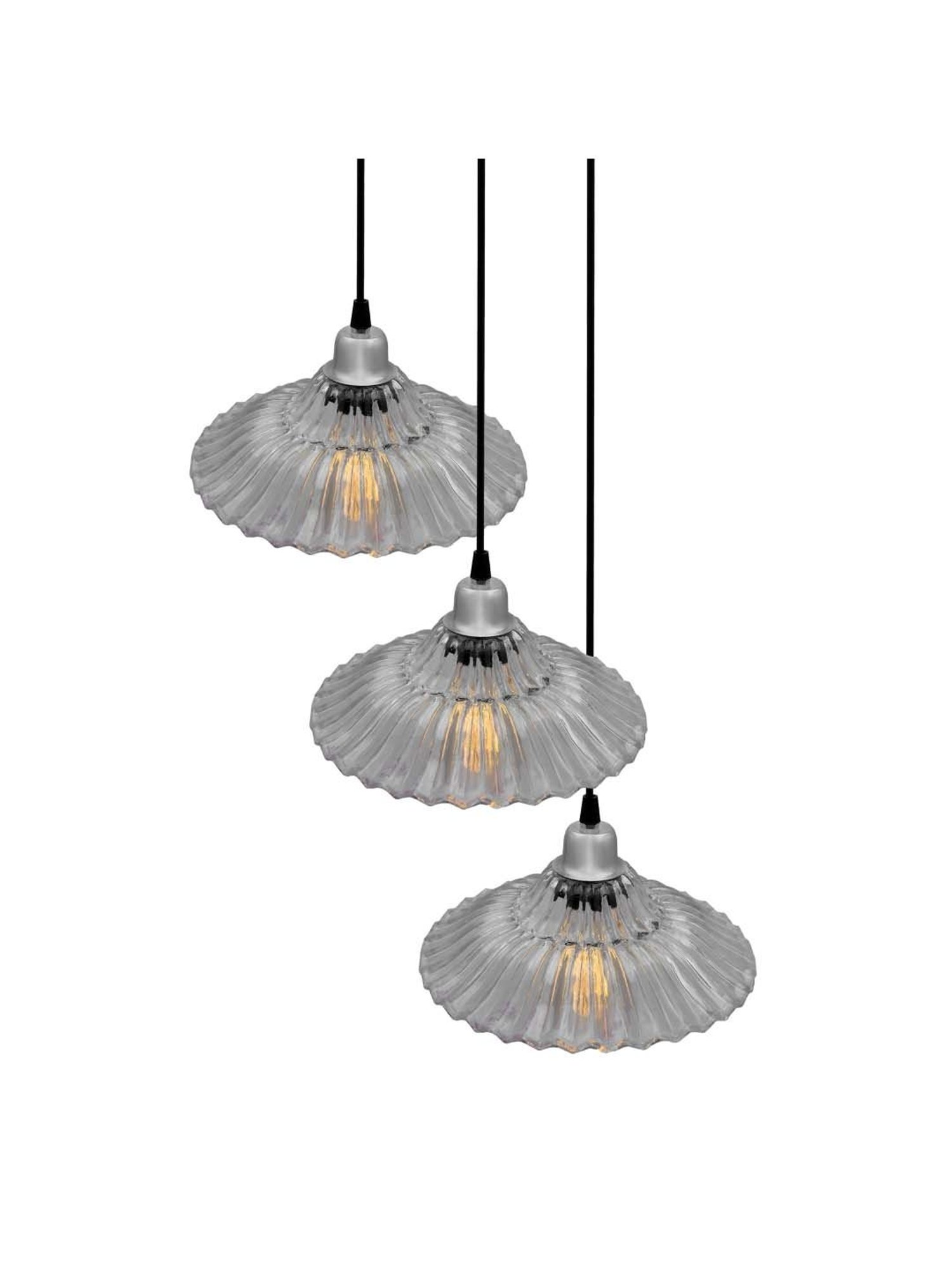 Homesake 3-Lights Round Cluster Black & White Metal Ribbed Glass Pendant Light  (Bulb not included)