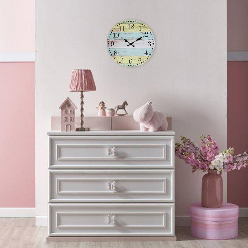 14" Round Vintage Farmhouse Wall Clock Light Blue/Yellow - Stonebriar Collection