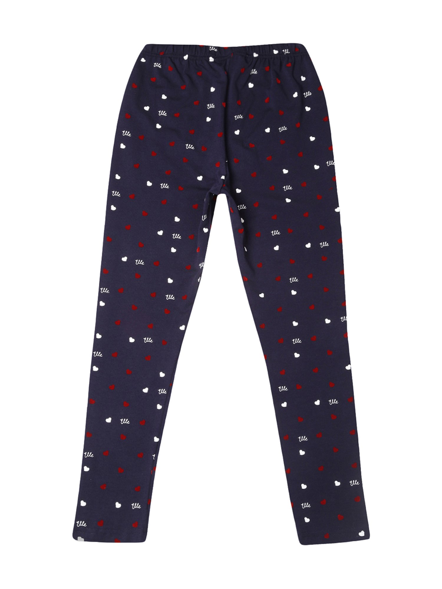 Elle Girls Navy Cotton Printed Leggings