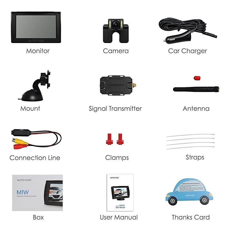 M1W Wireless Backup Camera Kit, Super Night Vision (6 LEDs) HD Rear View Camera for Truck, Sedan