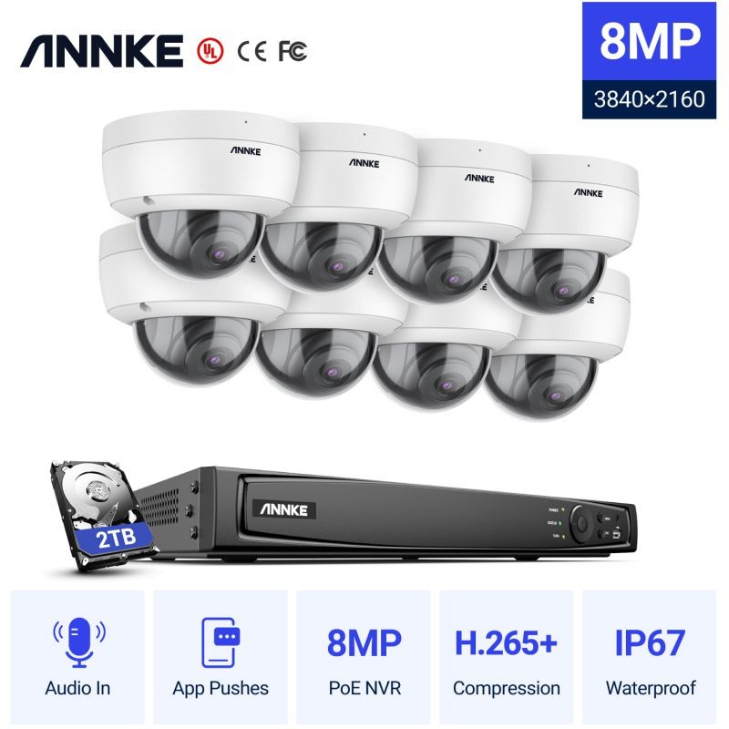 ANNKE H800 8MP 4K Ultra HD PoE ONVIF 16CH NVR Dome Security Camera System with H.265+ Coding 4K Wired HD Outdoor Indoor IP67 Weatherproof Cameras IK10 Vandal-Proof Audio Recording-2TB HDD
