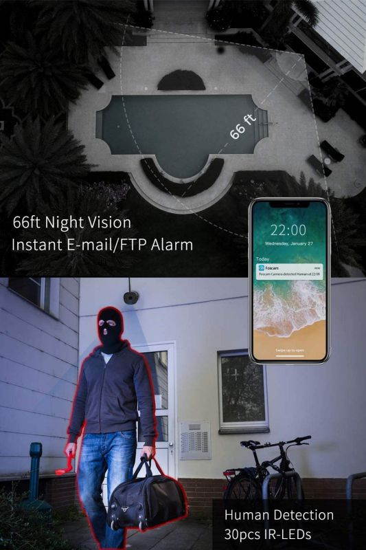 Outdoor Camera Wireless, Foscam 2K 4MP Wireless Outdoor Security Camera, Wireless Cameras with Human-only Detection, Night Vision, IP66 Waterproof, Cloud Storage, Support Alexa, Black