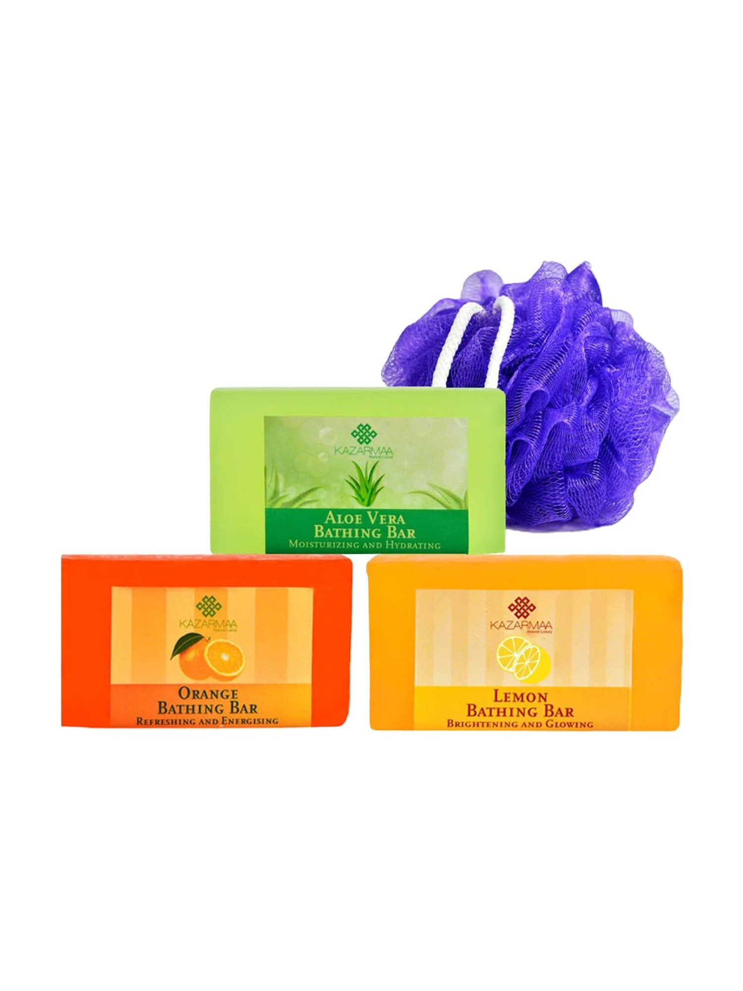 Kazarmaa Lemon, Orange & Aloe Vera Bathing Bar with Big Loofah - Set of 4