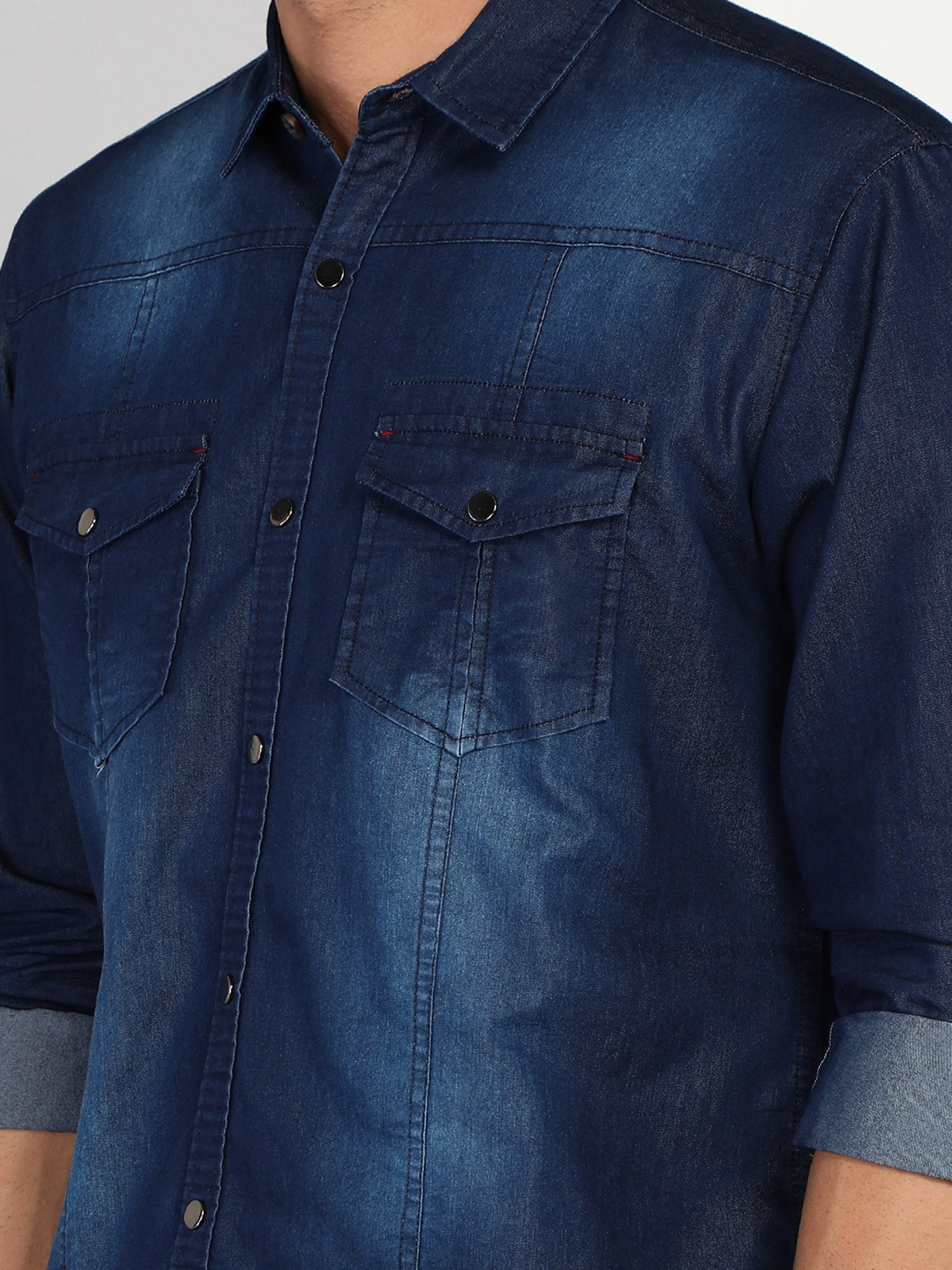 Kuons Avenue Blue Slim Fit Denim Shirt