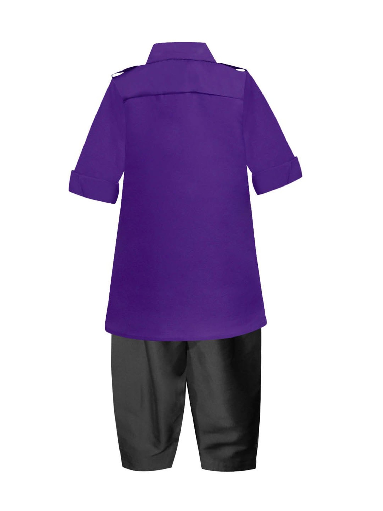 A.T.U.N. Purple & Black Solid Full Sleeves Pathani Kurta with Pyjamas