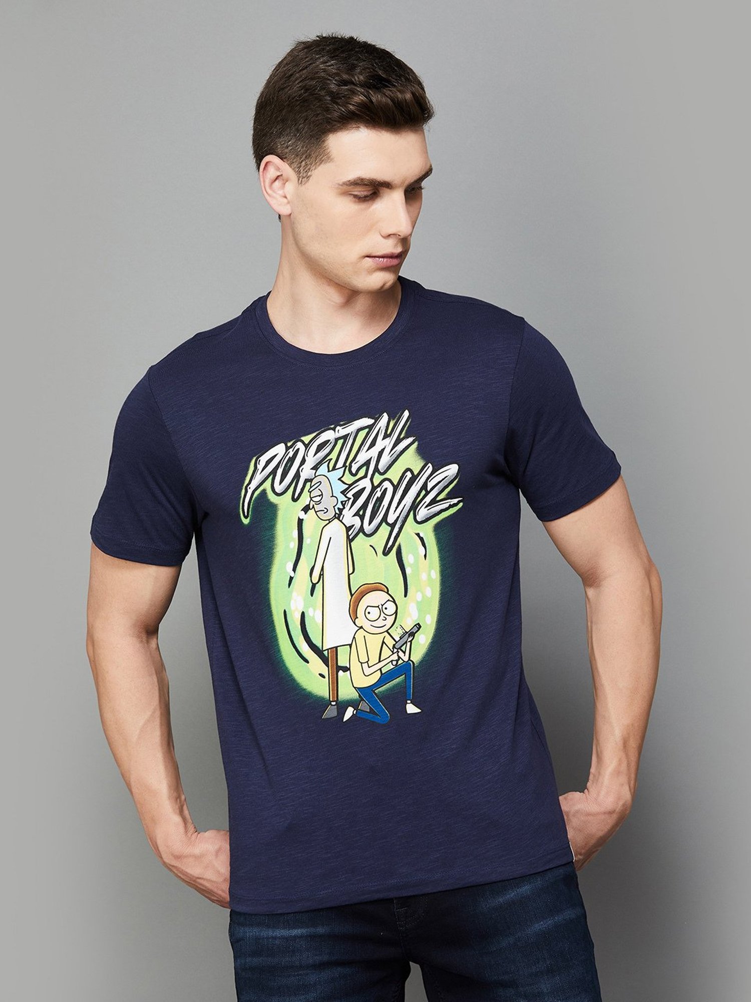 Forca by Lifestyle Navy Regular Fit Graphic Print Crew T-Shirt