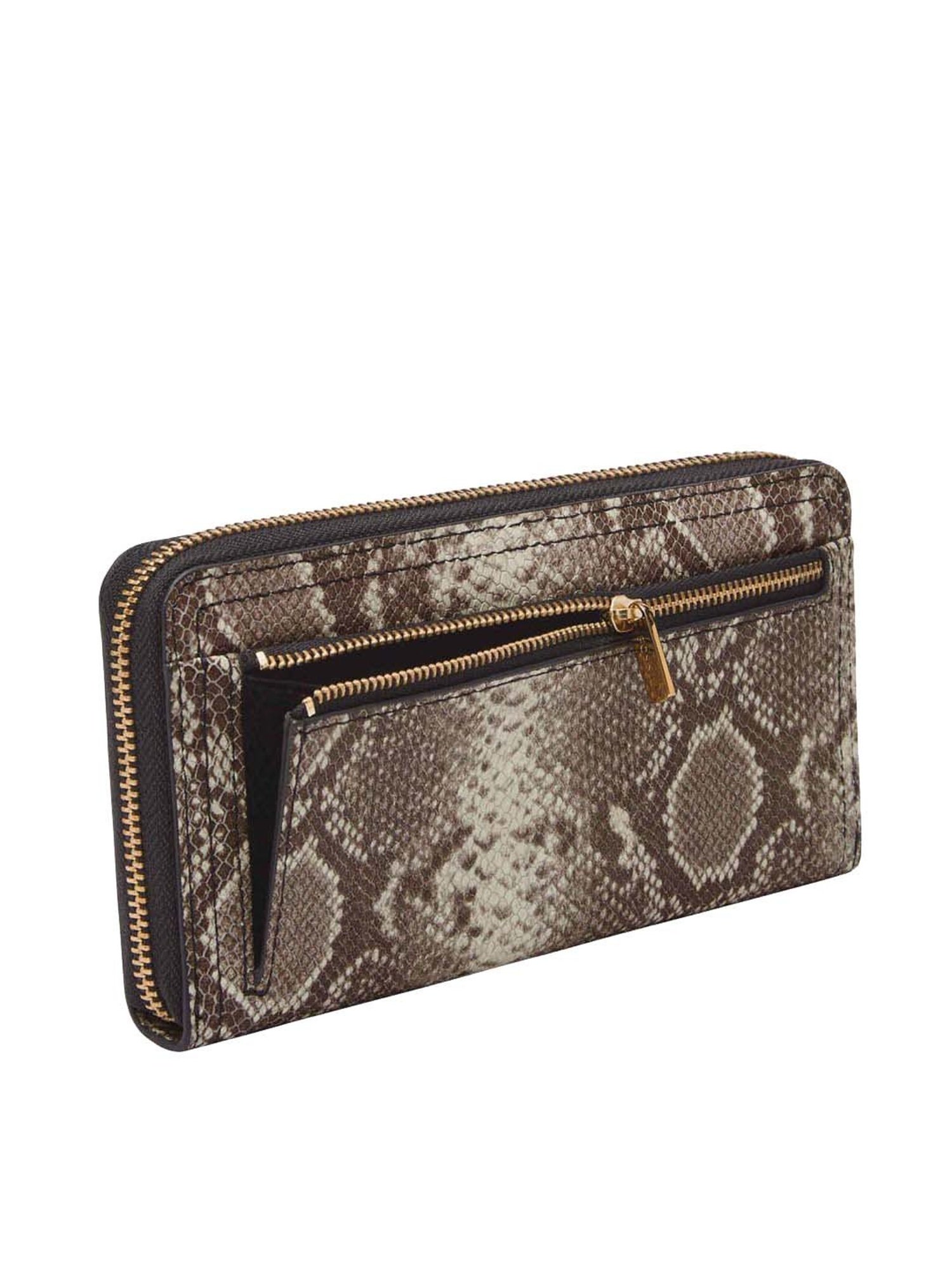 Fossil Logan Brown Textured Zip Around Wallet for Women