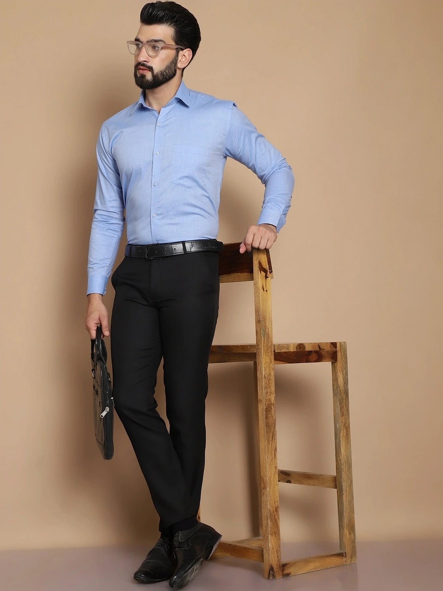 Tag 7 Blue Cotton Regular Fit Texture Shirt