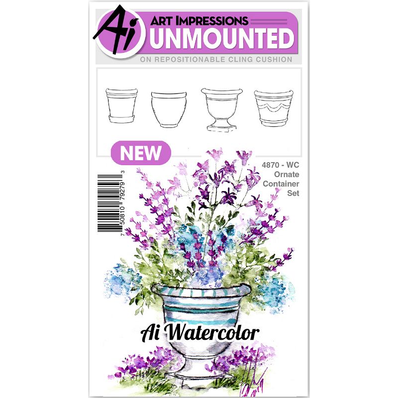 Art Impressions Watercolor Cling Rubber Stamps -Ornate Container