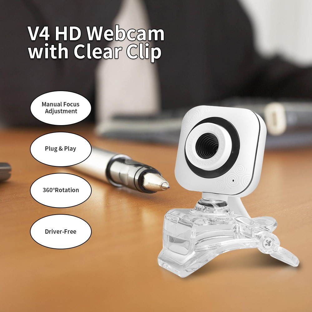 Portable HD Webcam 480P 0.3MP 30fps Camera with Clear Mount Clip Built-in Microphone Notebook Laptop PC Desktop Computer Web Video Camera USB Plug & Play for Online Conferences Meeting Video Call Live