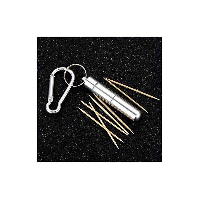 Toothpick Holders Pocket Toothpick Case Portable Aluminium Travel Waterproof Box Metal Pill Case with Keychain, 2.8 x 0.6 Inch, 2 Packs
