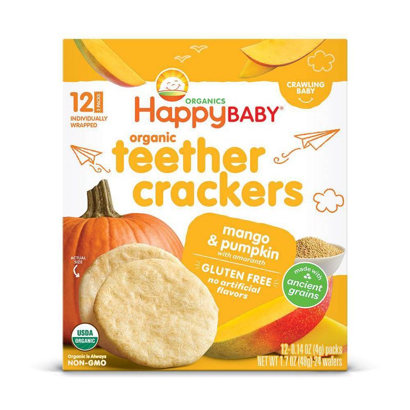 HappyBaby Mango & Pumpkin Organic Teether Crackers - 12ct/0.14oz Each