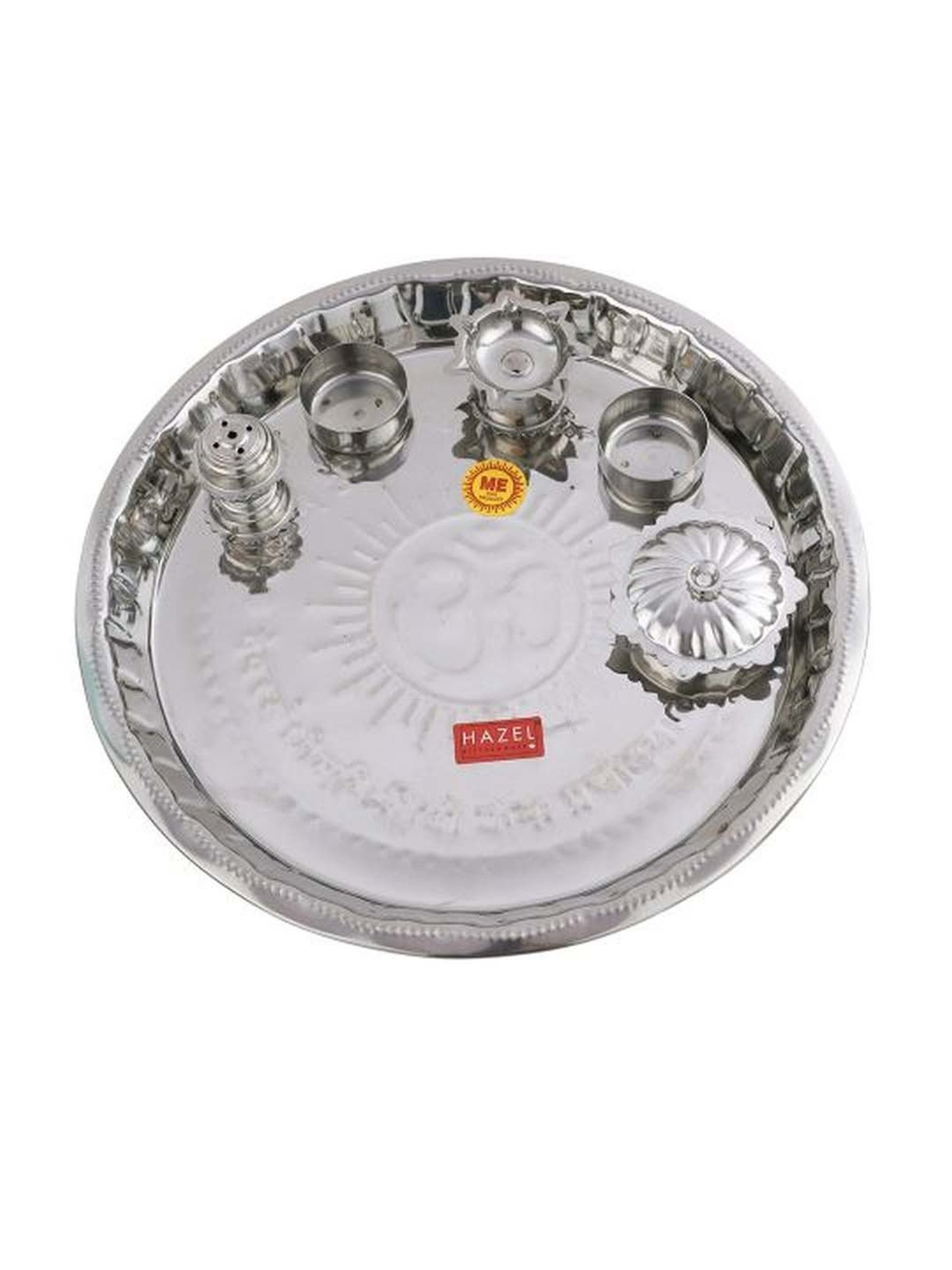 HAZEL Silver Stainless Steel Gungroo Pooja Thali