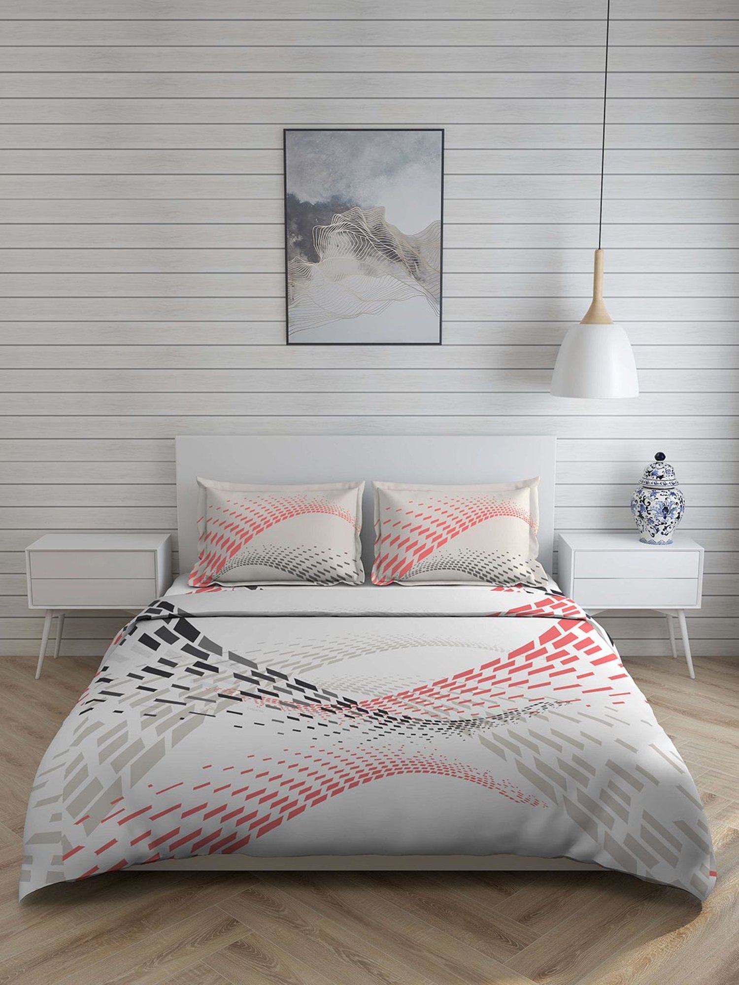 Boutique Living Garnet Printed Multicolor 148 TC Cotton King Bedding Set