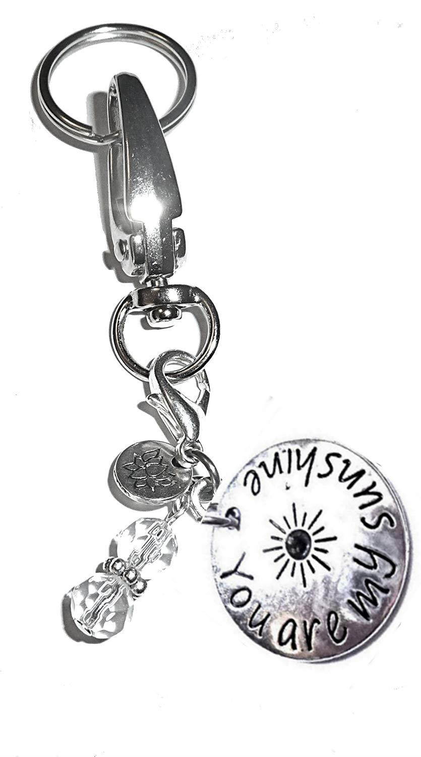 Hidden Hollow Beads Charm Key Chain Ring, Women's Purse or Necklace Charm, Comes in a Gift Box! (You Are My Sunshine)