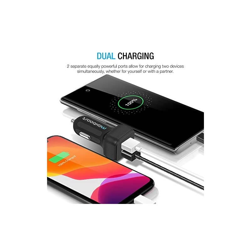 Car Charger with SmartUSB Port 48A24W Black Charger Adapter for iPhone 12 11 Pro MaxXS MaxXRXSX87PlusGalaxy S20 UltraS10S10+S10eNoteLGiPad ProAir 2MiniHuawei MotoPixel