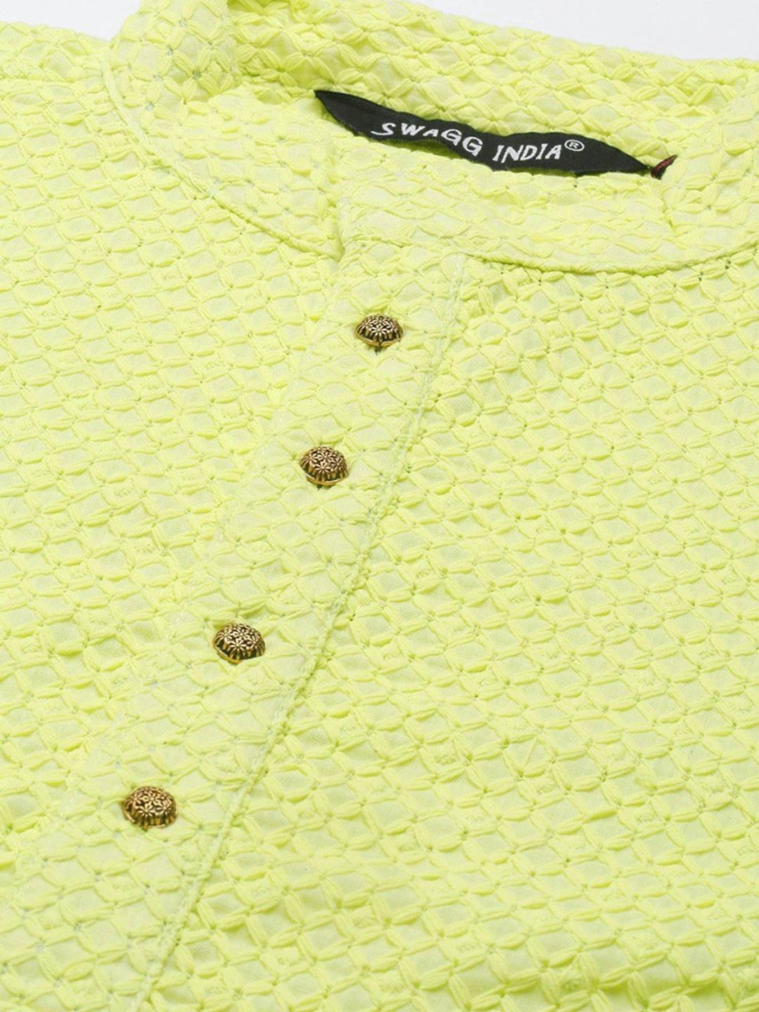 SWAGG INDIA Green Cotton Regular Fit Embroidered Kurta