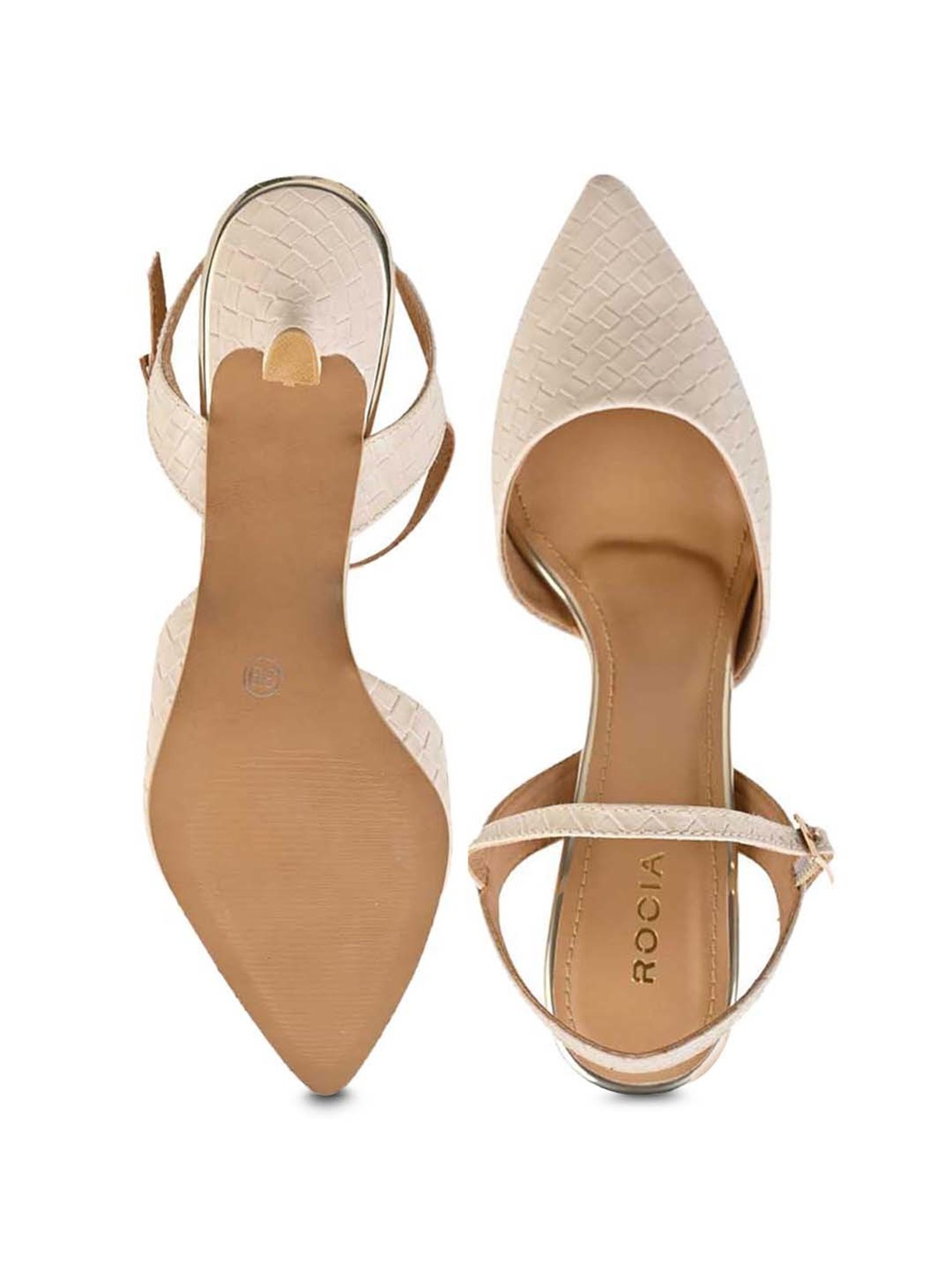 Rocia by Regal Women's Beige Ankle Strap Stilettos