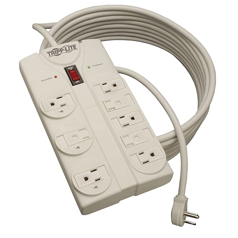 8 Outlet Surge Protector Power Strip, Extra Long Cord 25ft, Right-Angle Plug, Lifetime Limited Warranty & Dollar 75K Insurance (TLP825) , White