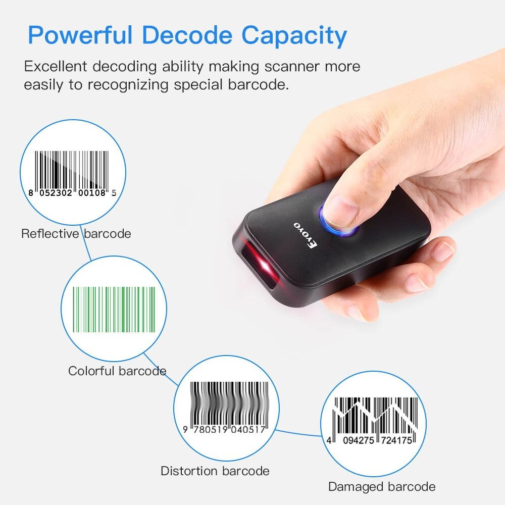 EY-009L 3-in-1 Bluetooth USB Wired&Wireless 1D Barcode Scanner Bar Code scaner Reader for Mac Android iOS Tablet Computer