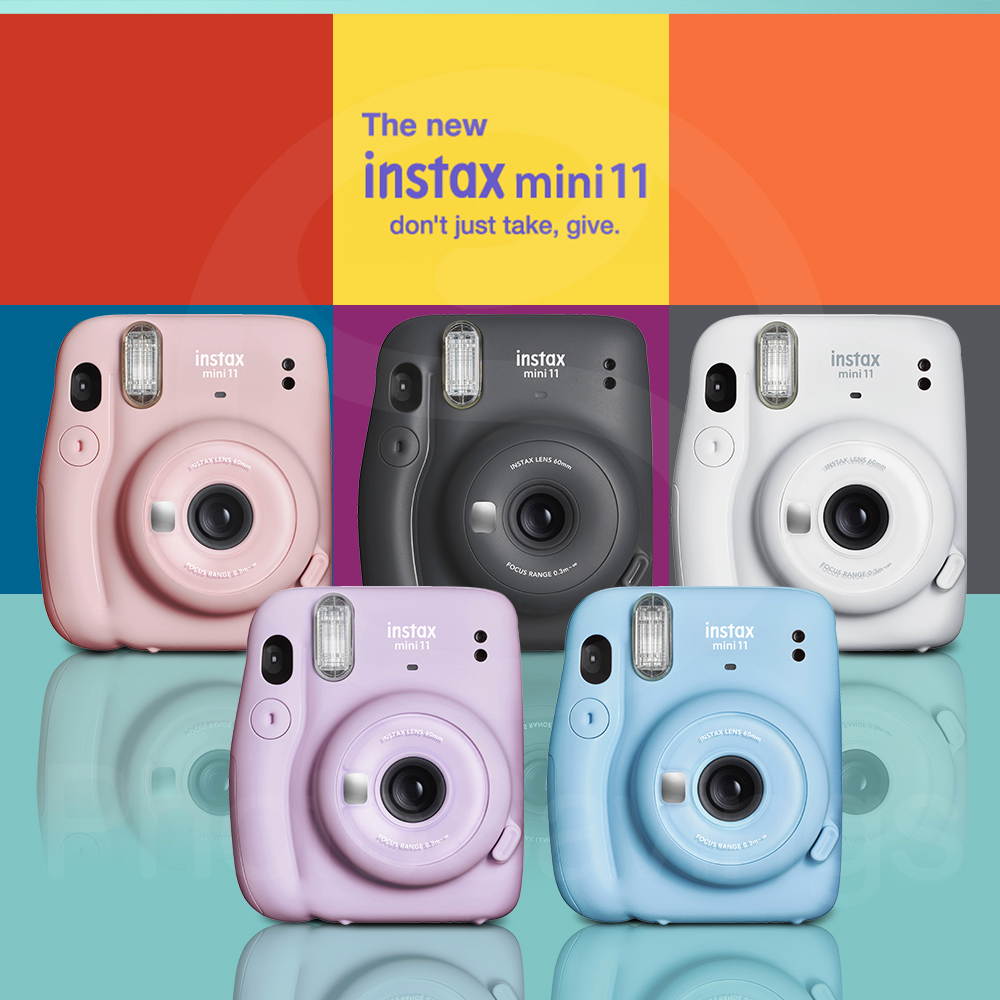 FUJIFILM INSTAX Mini 11 Instant Film Camera (Ice White) + ACCESSORY BUNDLE THAT INCLUDES 4X Fujifilm Instax Mini Twin Film (80 Exposures), Camera Carrying Case, Camera Strap & Funky Film Frames