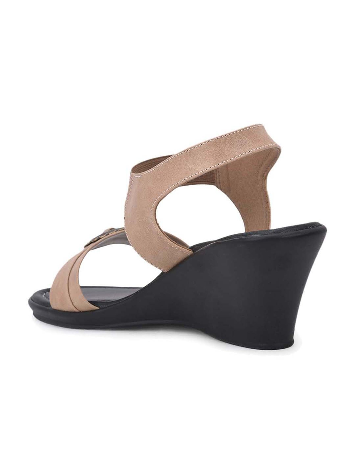 Salario Women's Beige Ankle Strap Wedges