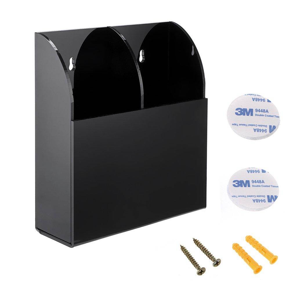 Hipiwe Wall Mount Remote Control Holder Clear Acrylic Media Organizer Storage Box Coffee Table and Nightstand Convenient Remote Control Caddy &hellip; (Two Compartments Black)
