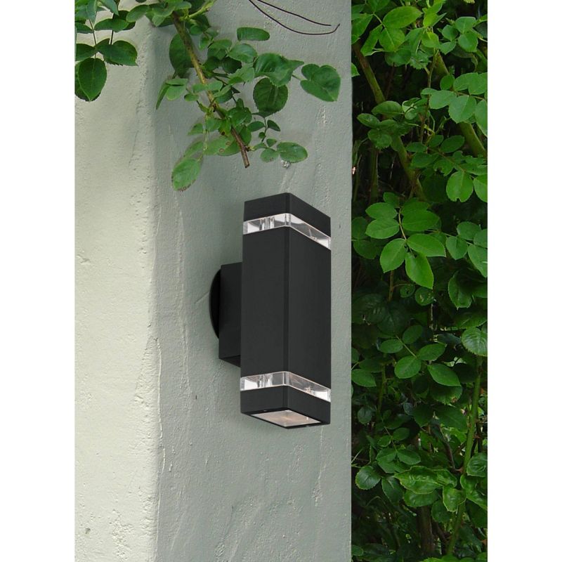 Possini Euro Design Modern Outdoor Wall Light Fixture Black 10 1/2" Rectangular Glass Up Down for House Porch Patio