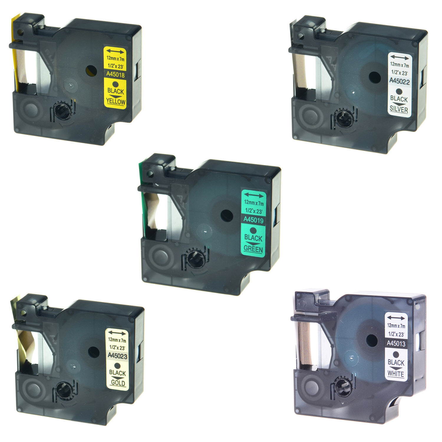 5 PK Label Tape 45013 45018 45019 45022 45023 for DYMO D1 LM 150 210D 12mm 1/2"