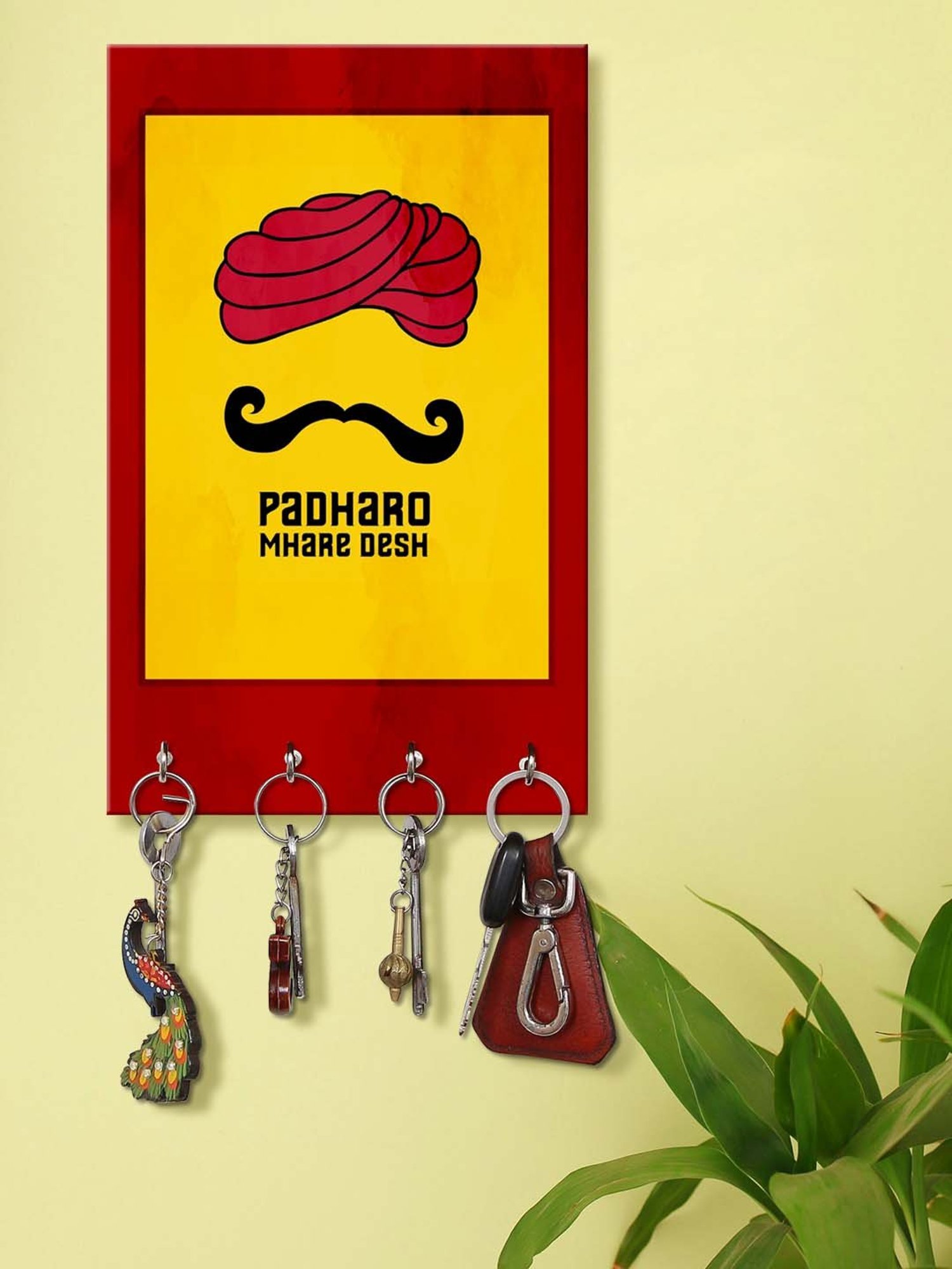 999Store Yellow & Red MDF  Key Holder - Set of 1