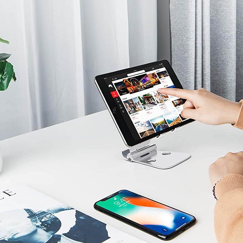 Phone/Tablet Stand,Double Foldable Holder for iPhone11 Pro Max Xs SE Desktop Stand for Apple Watch Charger, Holder Dock with iPad, Kindle, Nexus, Tab, E-Reader (4-13'')